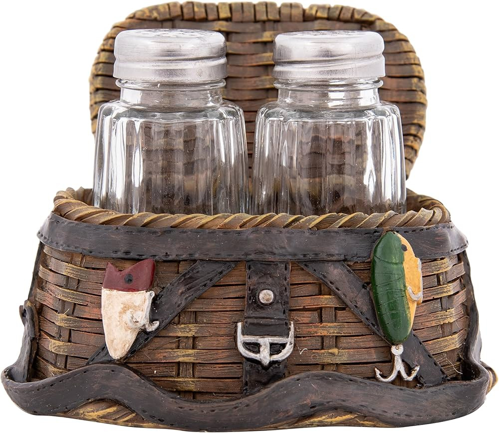 Lake Cabin Salt and Pepper Shakers - Rustic Kitchen Cutie Salt Pepper Holder (Fishing Basket) | Amazon (US)