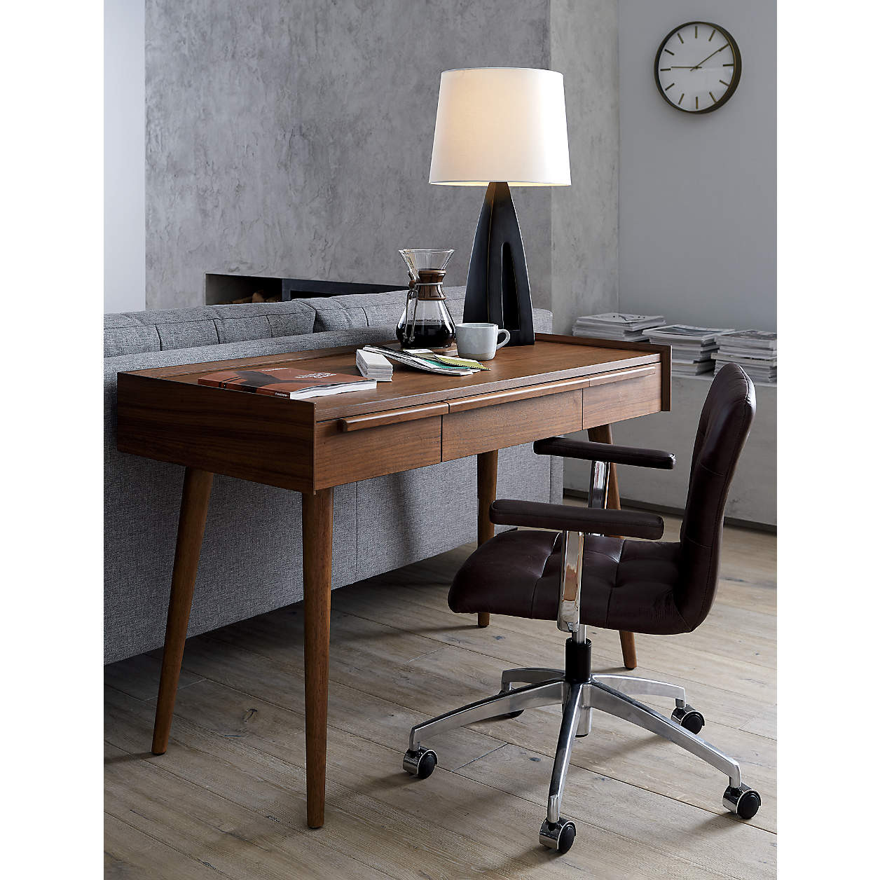 Tate 48" Walnut Desk with Outlet + Reviews | Crate & Barrel | Crate & Barrel
