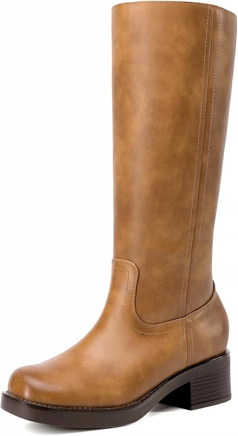 DREAM PAIRS Women's Square Toe Platform Chunky Block Heel Knee High Riding Boots | Amazon (US)