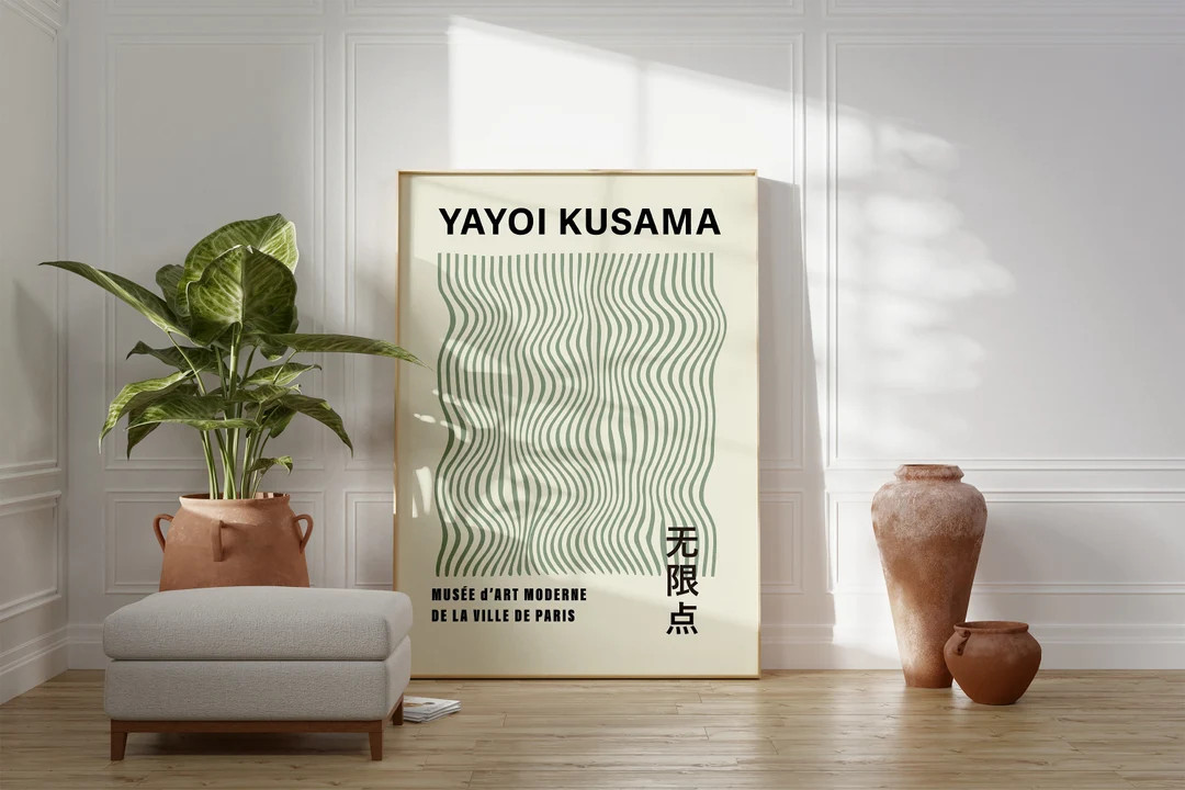 Yayoi Kusama Sage Green Print, Yayoi Kusama Poster, Japanese Exhibition Poster, Gallery Wall Art,... | Etsy (US)