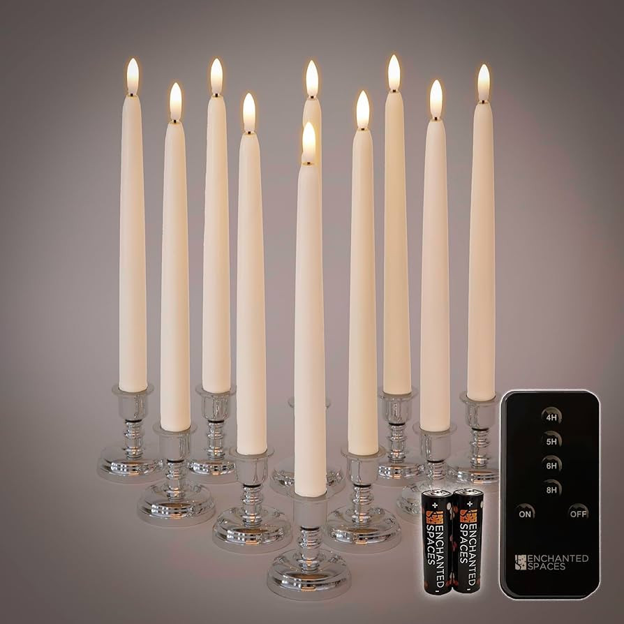 Enchanted Spaces Set of 10 Daily Timer Flameless LED Ivory 10" Taper Candles with Realistic Black... | Amazon (US)