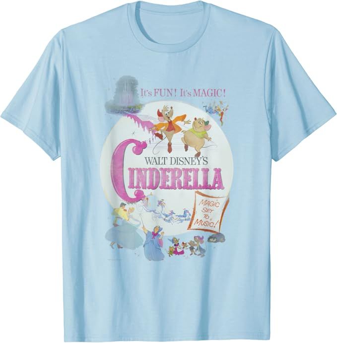 Disney Cinderella Vintage Classic Movie Poster T-Shirt | Amazon (US)