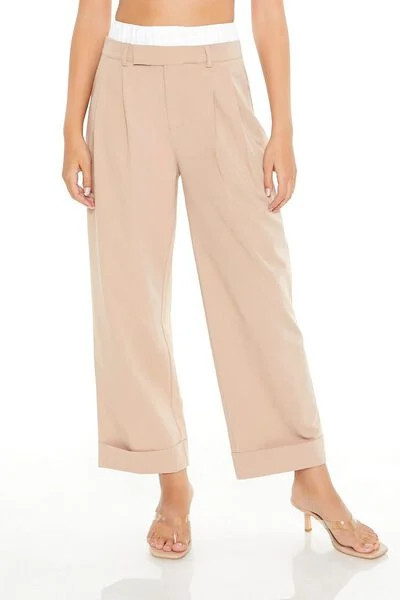 Cuffed Two-Tone Trouser Pants | Forever 21