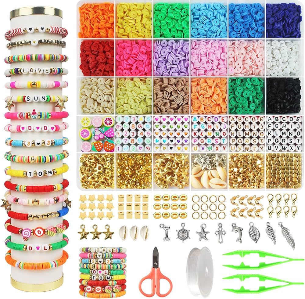 Hbnlai 5300 Pcs Clay Beads Bracelet Making Kit, Flat Preppy Beads for Friendship Jewelry Making, ... | Amazon (CA)