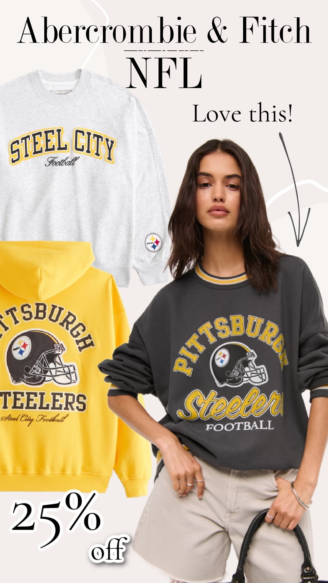 Abercrombie’s NFL Collection is 25% off right now!🖤💛
Stock up on some Steelers gear for this season or whatever team you love!!

#LTKActive #LTKSeasonal #LTKSaleAlert