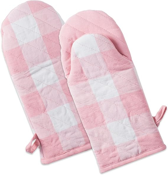 DII Heat Resistant Pink Buffalon Check Oven Mitt (Set of 2), Pink and White Buffalo Check | Amazon (US)