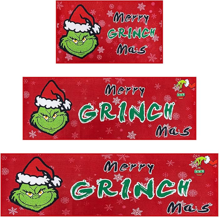 Christmas Kitchen Rugs, Sets of 3 Non-Slip Washable Rug with Rubber Backing Christmas Decoration ... | Amazon (US)