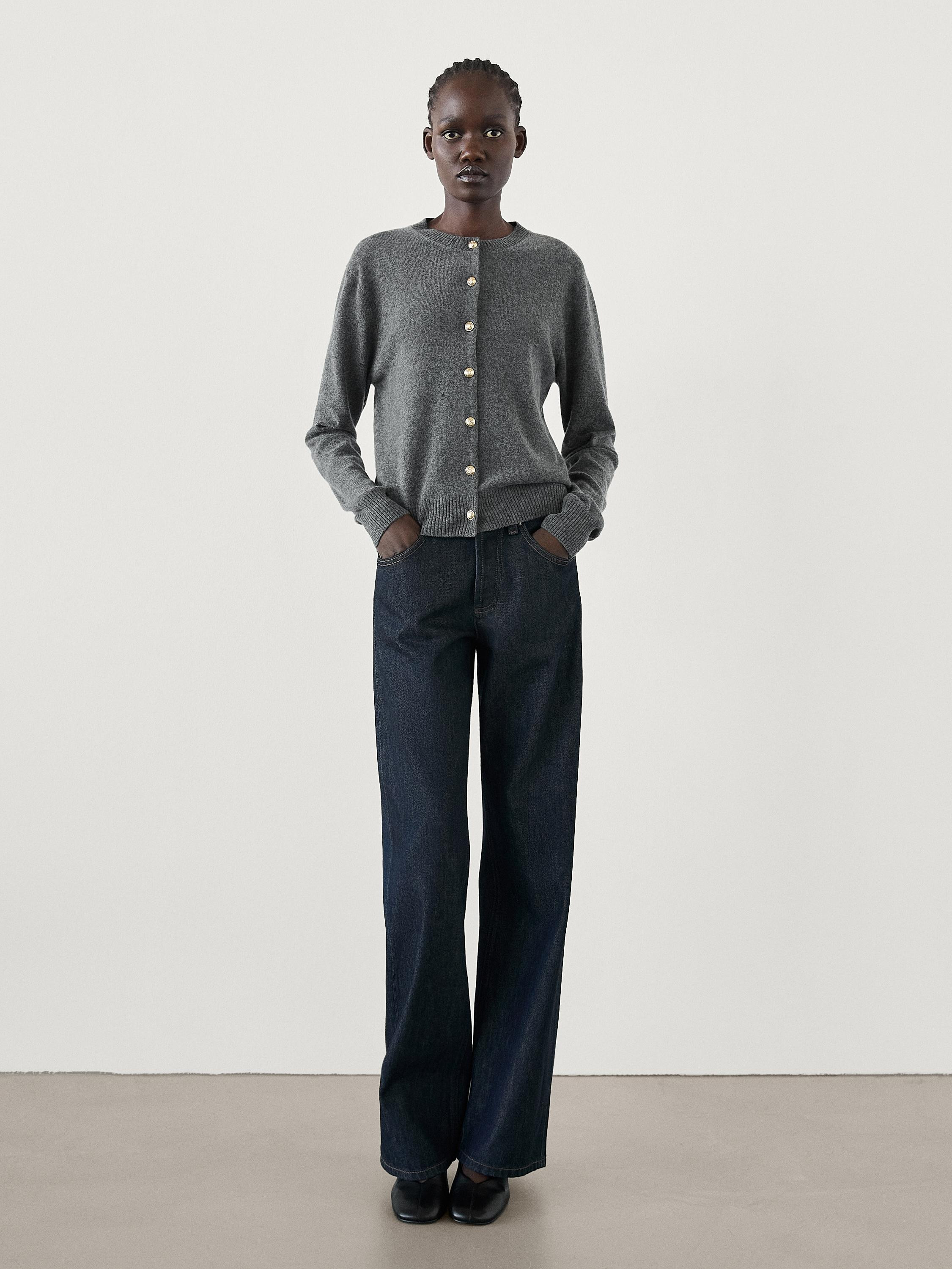 Wool blend cardigan with rhinestone button | Massimo Dutti UK