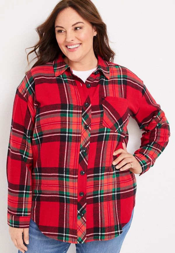 Plus Size Cabin Plaid Boyfriend Button Down Shirt | Maurices