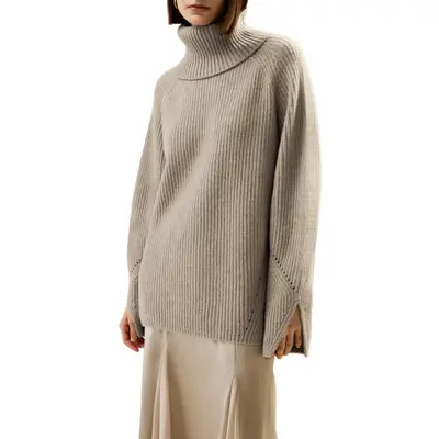 Lilysilk Oversized Merino Wool Sweater with Slit Sleeves in Brown at Nordstrom, Size Small | Nordstrom