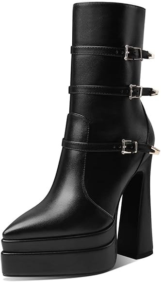 Artrotter Women's Pointed Toe Platform Boots Buckle High Heel Combat Boots with Size Zipper, Doub... | Amazon (US)