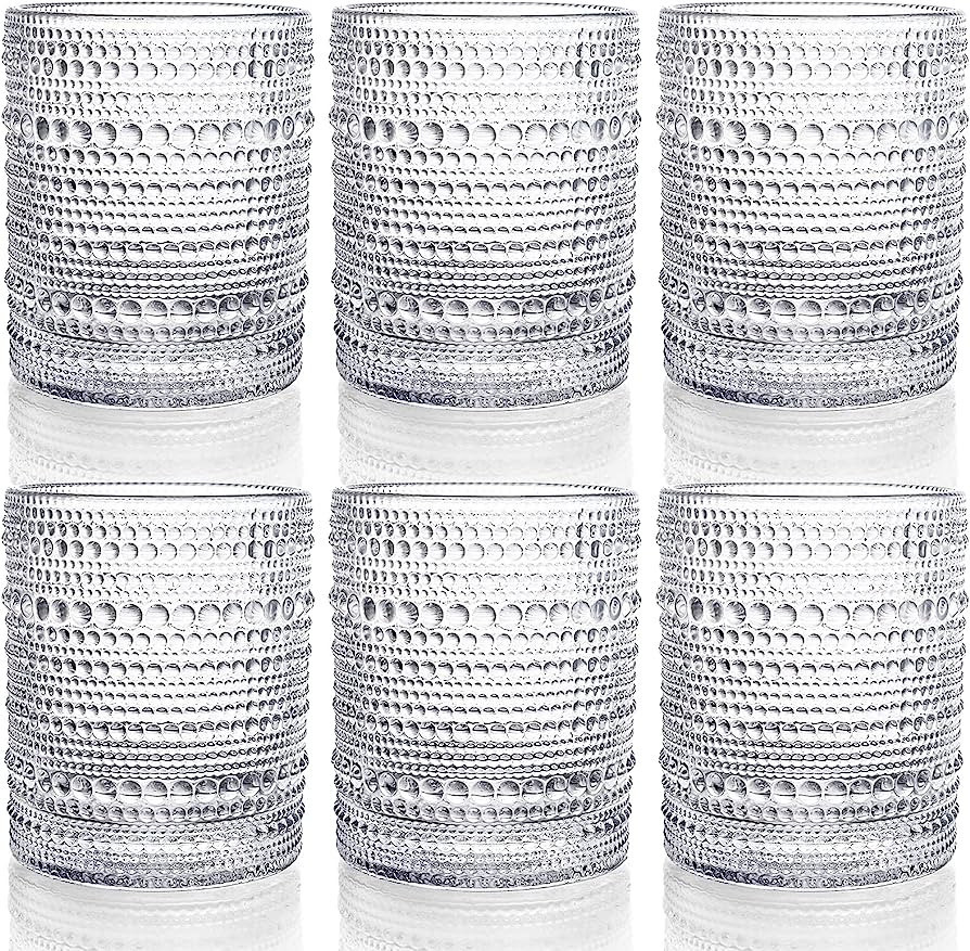 ZOOFOX Set of 6 Romantic Water Glasses, 12 oz Hobnail Glasses Tumbler, Clear Embossed Vintage Gla... | Amazon (US)