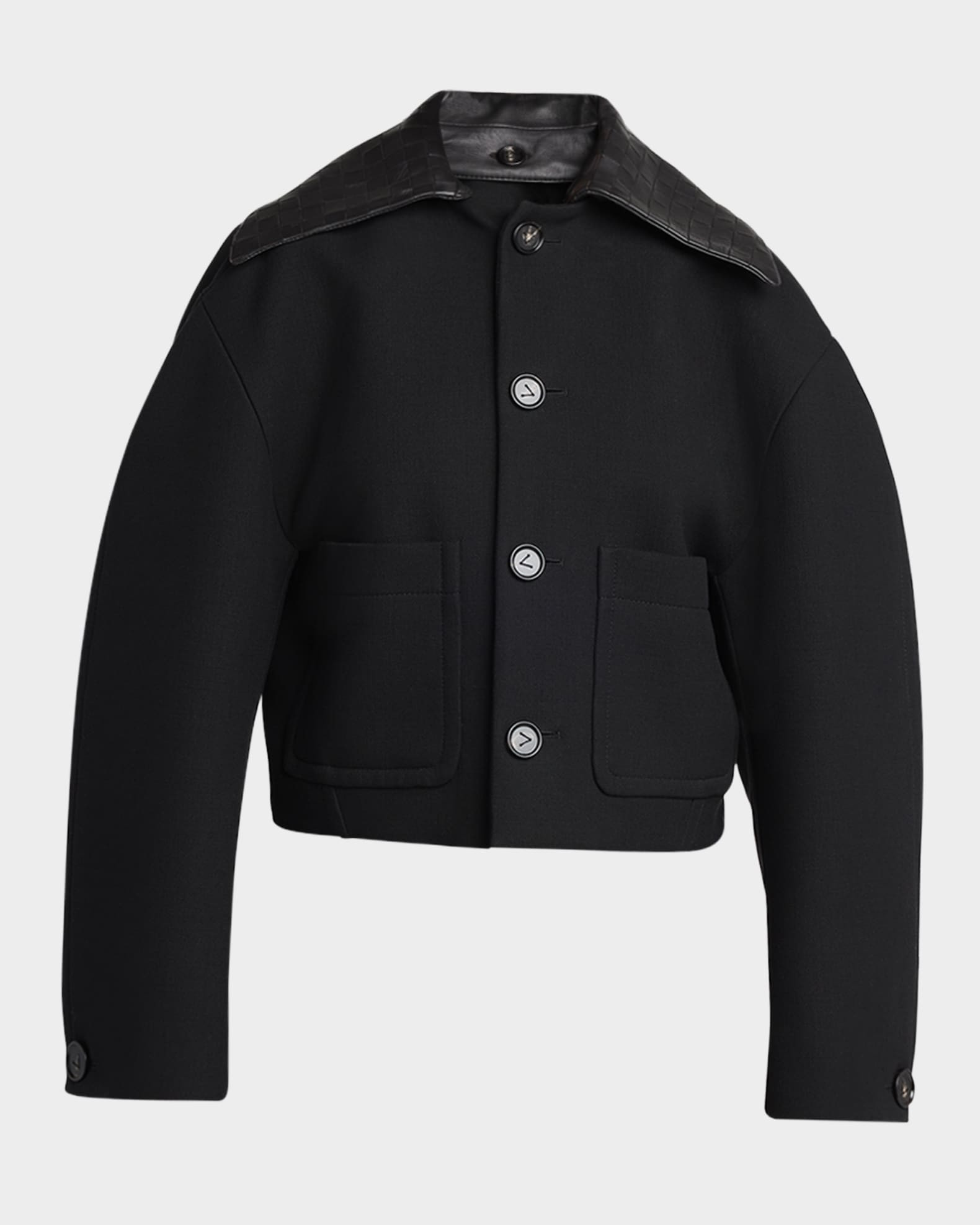 Intrecciato Collar Wide-Sleeve Cotton Jacket | Neiman Marcus