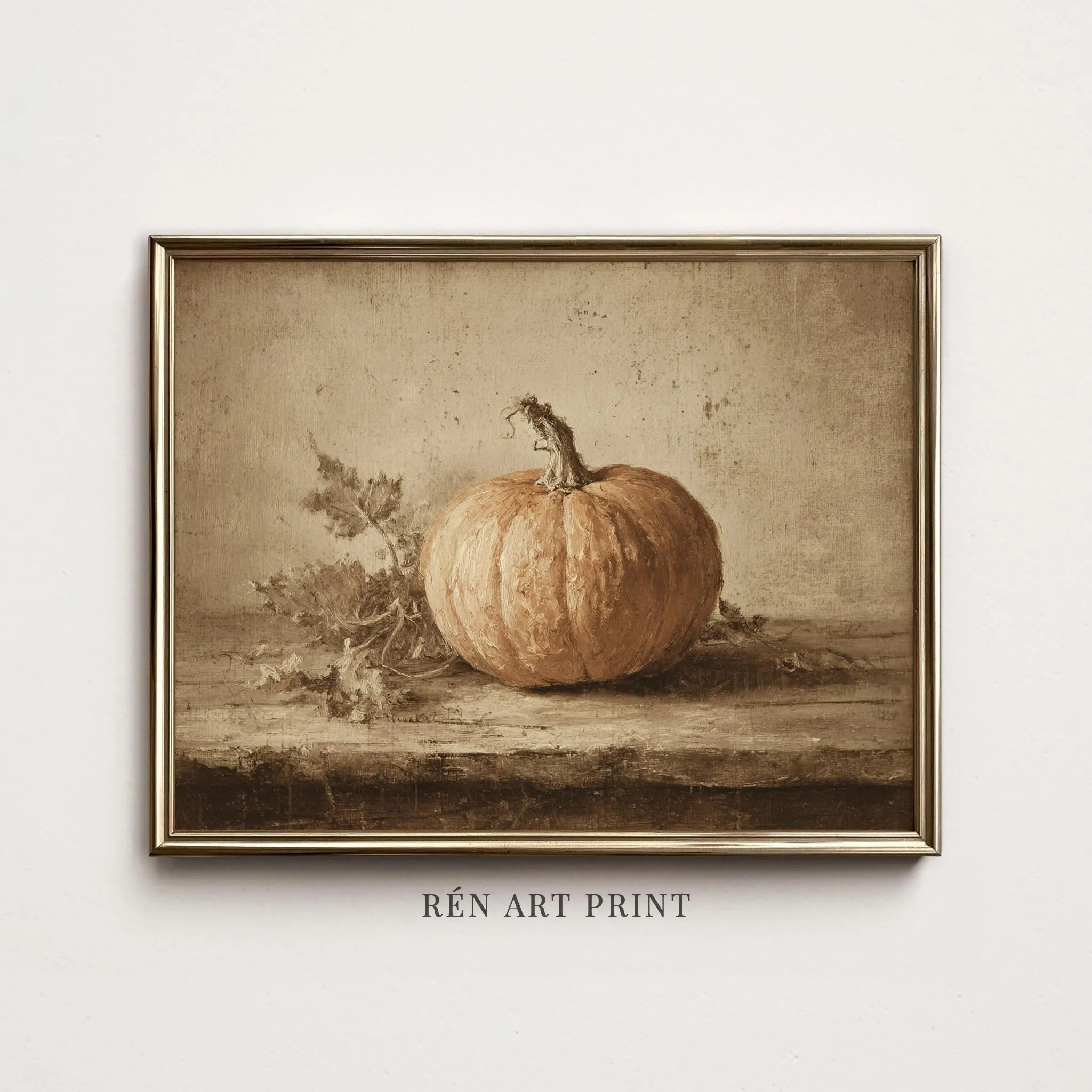 Vintage Pumpkin Oil Painting | Neutral Rustic Autumn Kitchen Decor (Digital Download) | Etsy (Global)