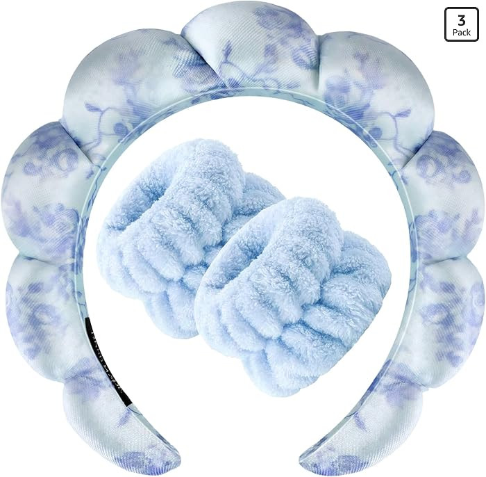 Zkptops Diadema de spa para lavar la cara, juego de mu\u00f1equeras con esponja de flores, maquil... | Amazon (US)