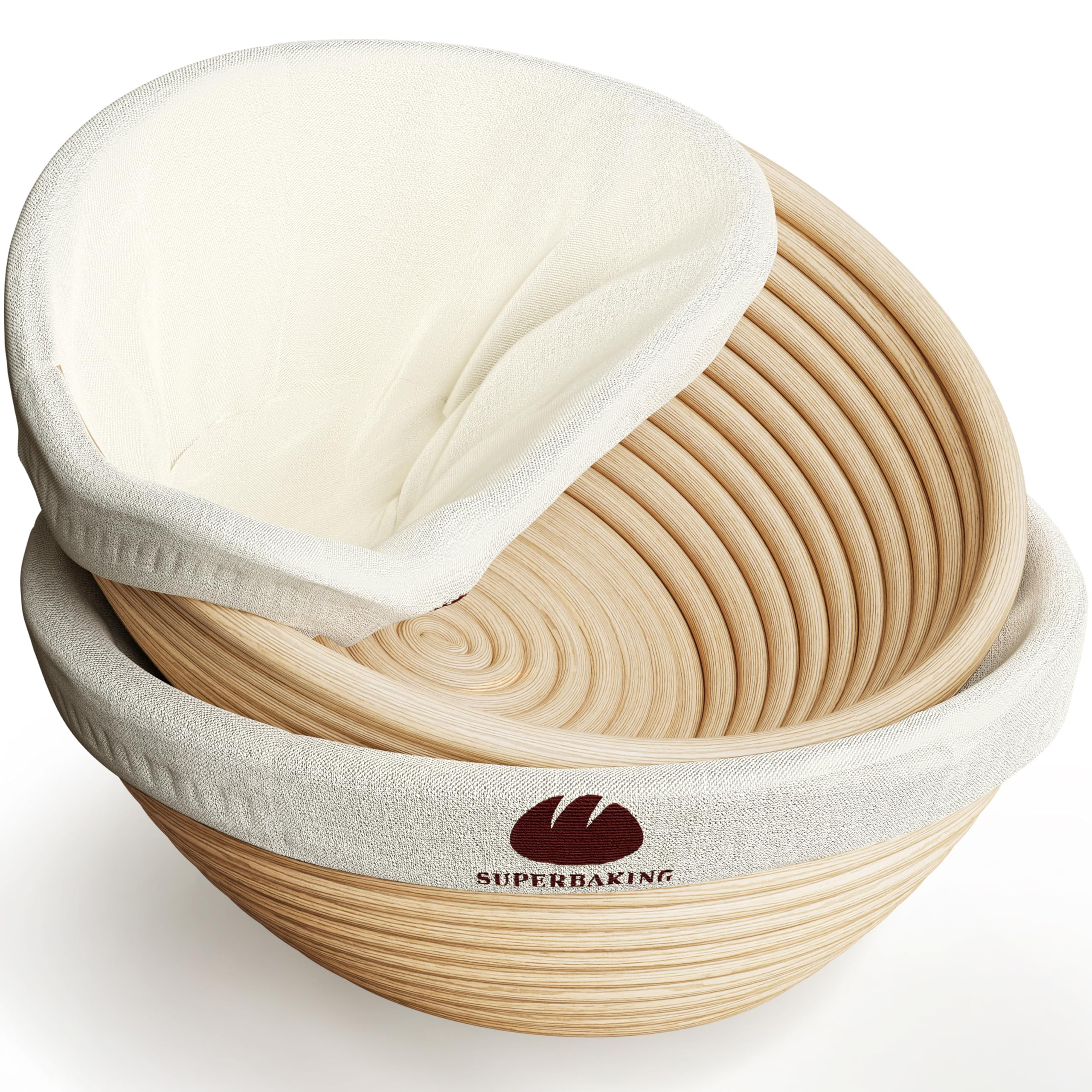 Superbaking 2 pcs Banneton Bread Proofing Basket, 9" Splinter-Free Round Rattan Bread Basket with Liners, Sourdough Starter Kit, Sourdough Bread Baking Supplies & Sourdough Kit, Bread Making Tools | Amazon (US)