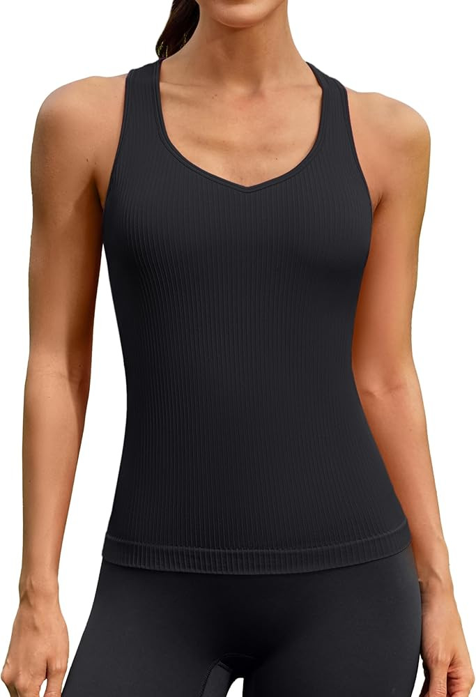 ATTRACO Workout Tank Top for Women Built-in Bra Athletic Tank Sweetheart Neck Seamless Yoga Top | Amazon (US)