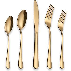 Berglander Flatware Set 20 Piece, Stainless Steel With Titanium Gold Plated, Golden Color Flatwar... | Amazon (US)