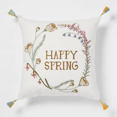 'Happy Spring' Square Throw Pillow Cream - Threshold™ | Target