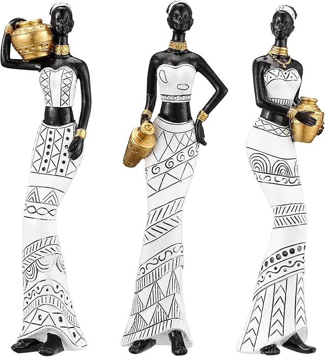 3 Pack African Art Sculptures- Vintage African Statues For Home Decor- Women's Tribal African Ame... | Amazon (US)