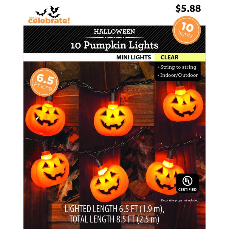 Way to Celebrate Halloween 10-Count Indoor Outdoor Orange Pumpkin Lights, with 10 Clear Mini Ligh... | Walmart (US)