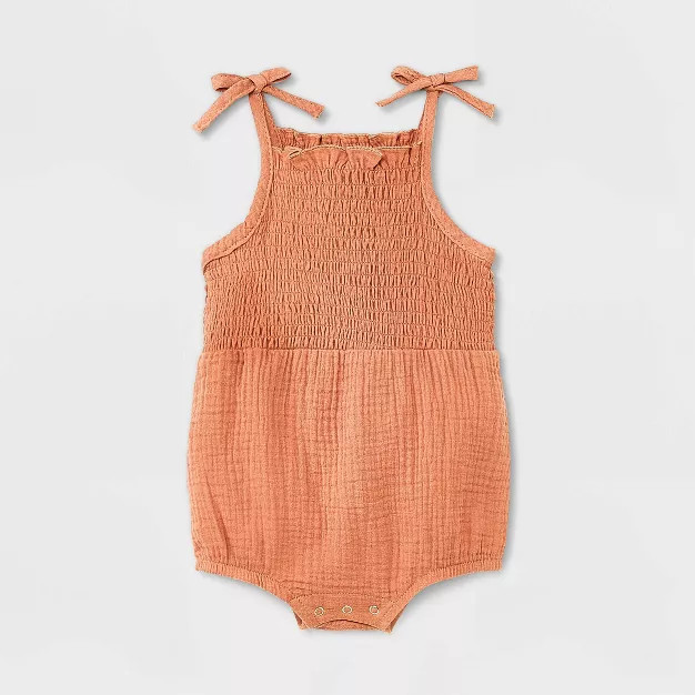 Grayson Mini Baby Girls' Gauze Romper - Tan 12M | Target