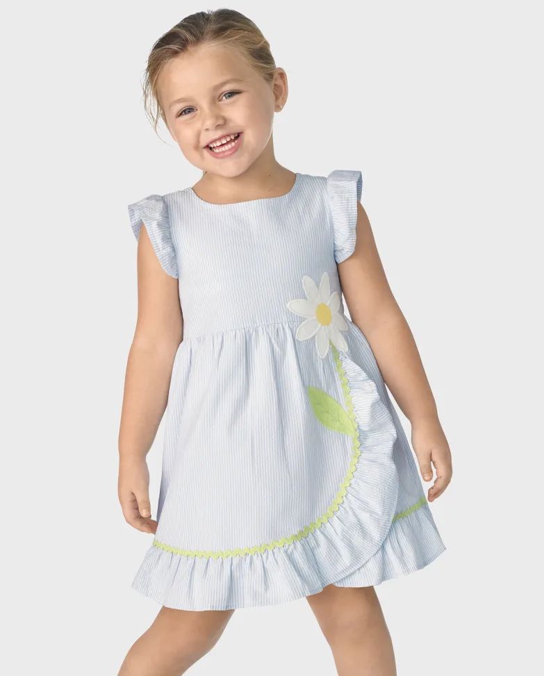 Girls Embroidered Daisy Seersucker Ruffle Dress - Spring Celebrations - daybreak | The Children's Place