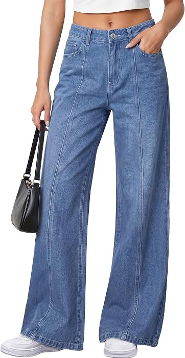 PRETTYGARDEN Women's Wide Leg Jeans Stretchy Baggy Denim Pants | Amazon (US)