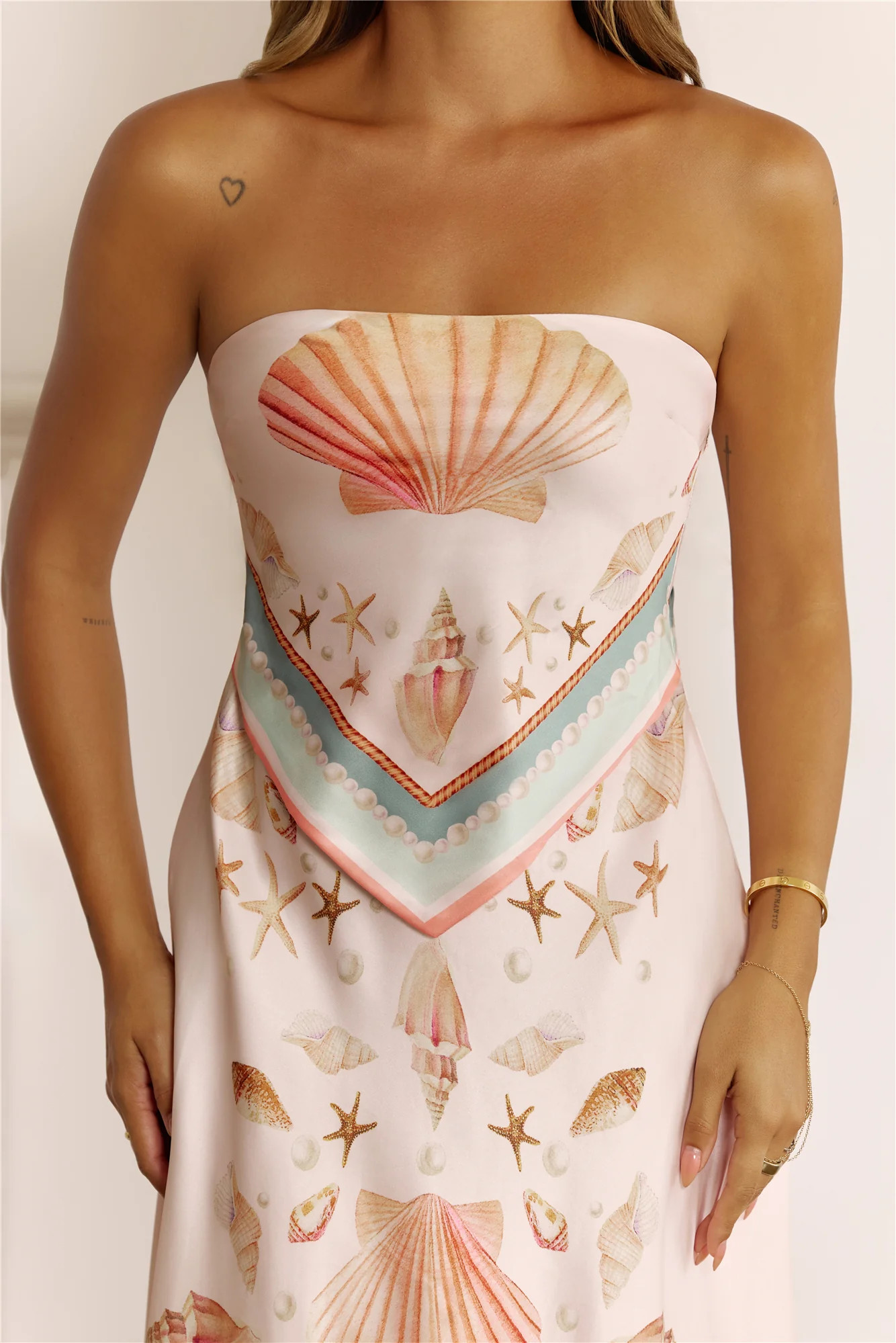 Coastal Chic Strapless Scarf Print Midi Dress Pink | Hello Molly (US)