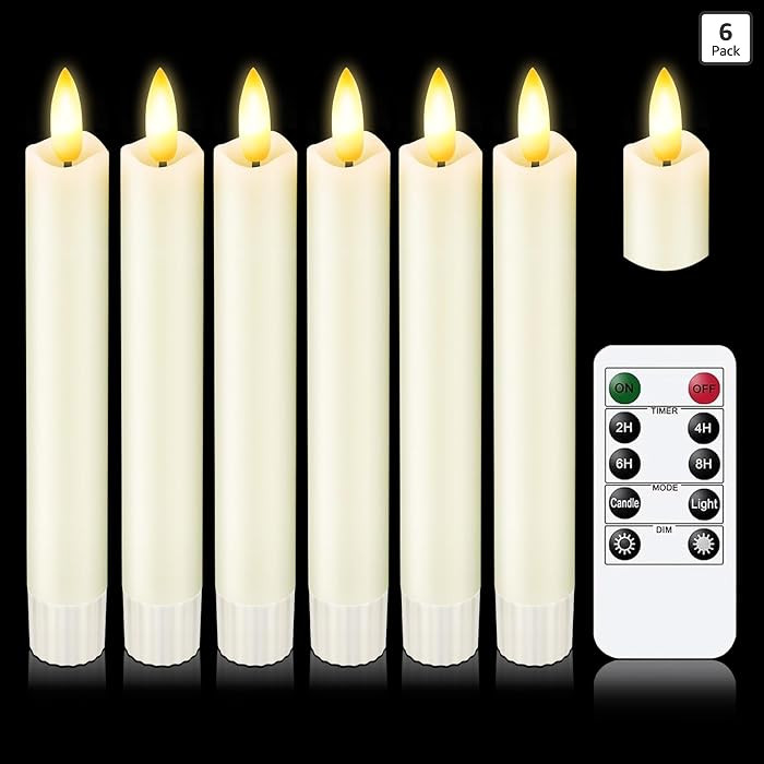 KSWING Upgraded Real Wax Short LED Flameless Taper Candles with Remote, 6 PCS White Candlesticks ... | Amazon (US)