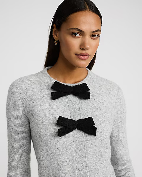 Double Bow Crew Neck Cardigan | Express