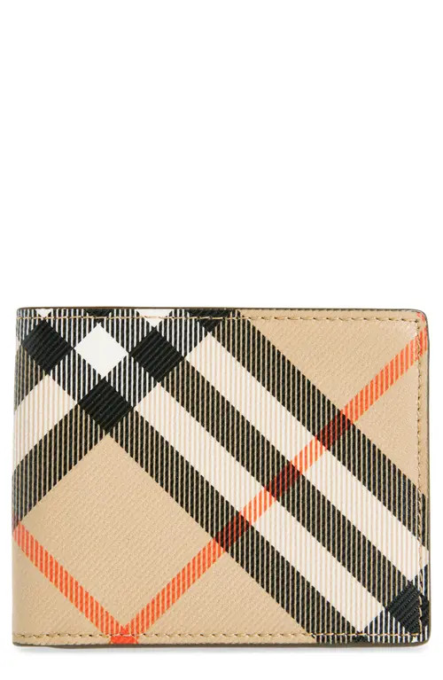 burberry Check Coated Canvas & Leather Bifold Wallet in Sand at Nordstrom | Nordstrom