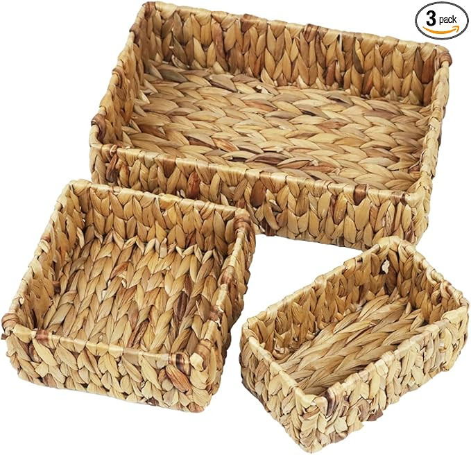 Wicker Baskets for Storage, Water Hyacinth Storage Baskets for Organizing, Woven Baskets for Shel... | Amazon (US)