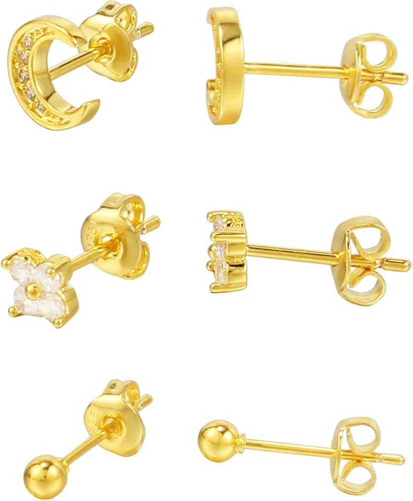 Small Gold Hoop Earrings for Women Dainty Gold Earrings 18K Gold Plated Hypoallergenic Stud earri... | Amazon (US)