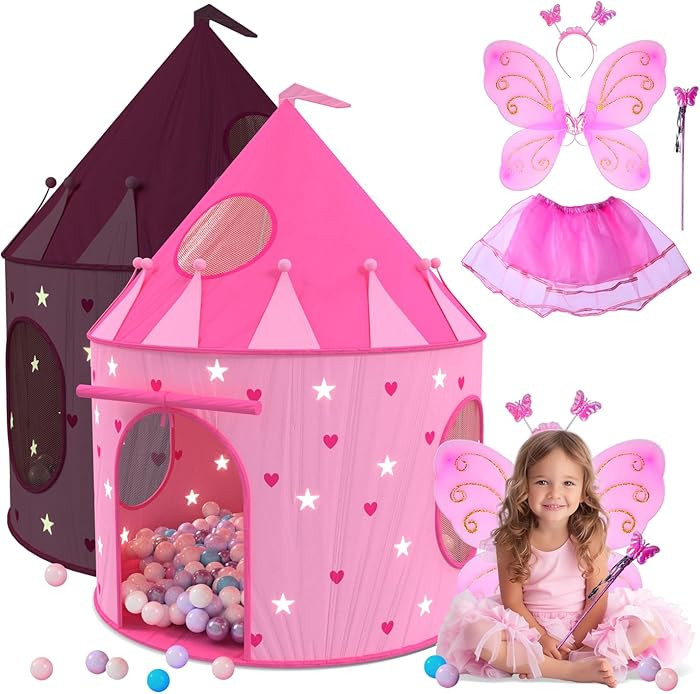 Playz 5-Piece Princess Castle Girls Pop Up Play Tent & Dress Up Costume Bundle - Playhouse Gift f... | Amazon (US)