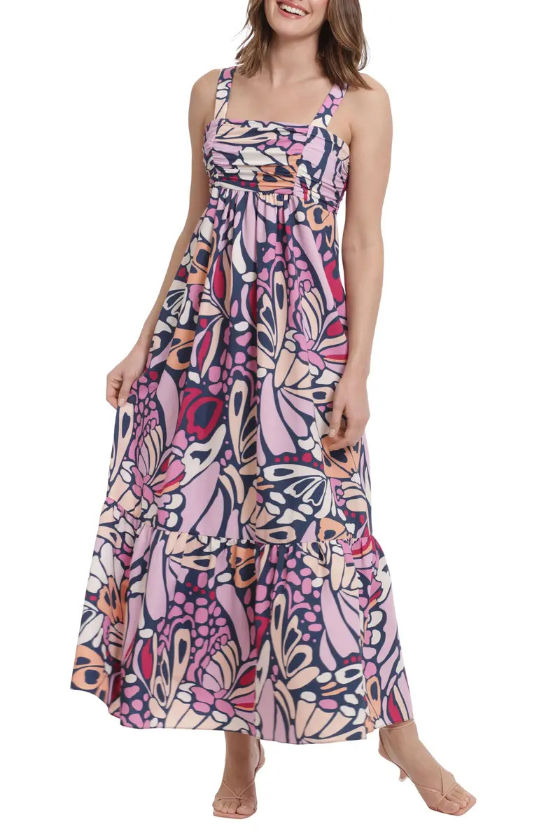 Print Shirred Bodice Tiered Maxi Dress | Nordstrom Rack