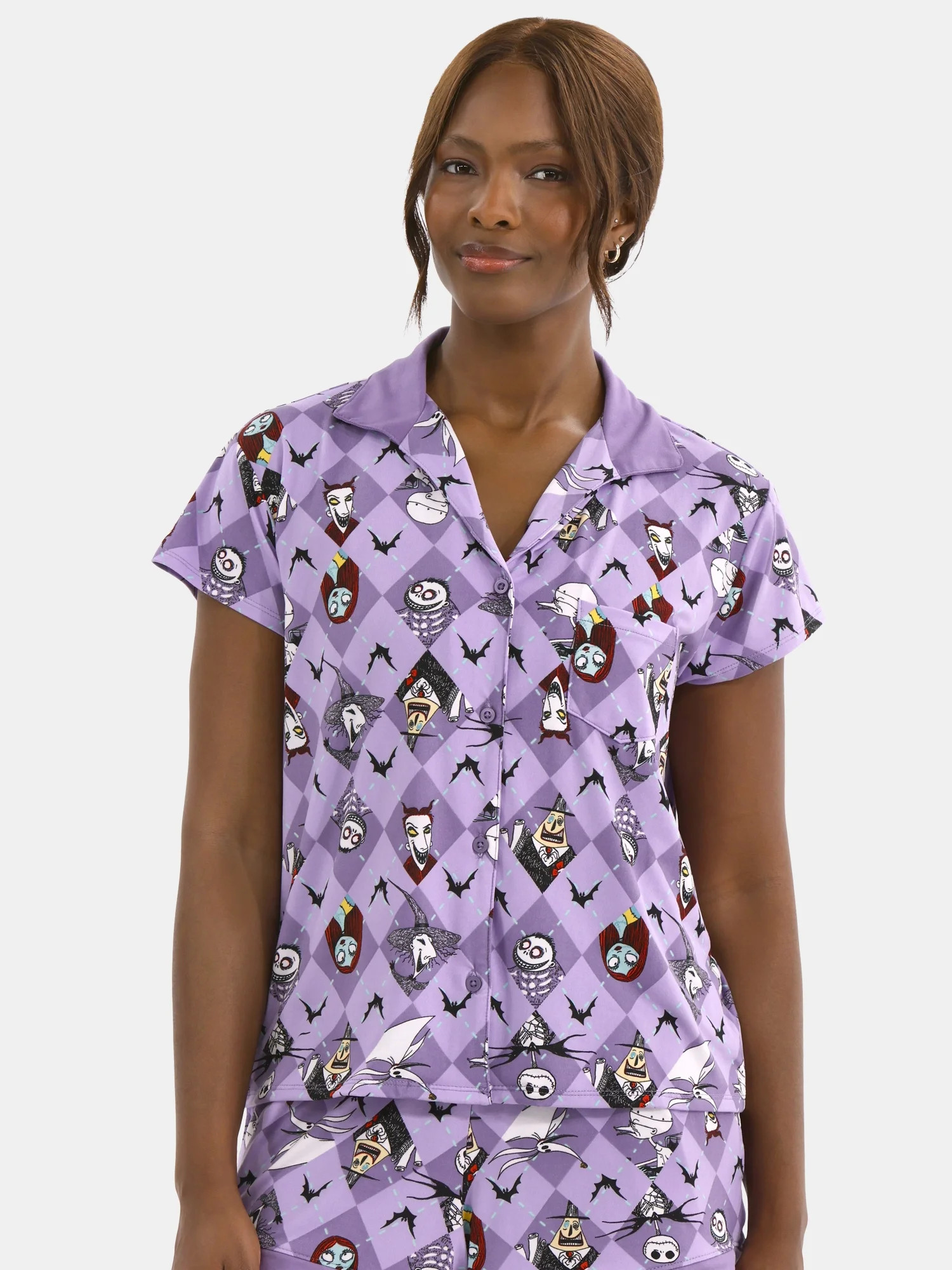 Disney Women's Nightmare Before Christmas Printed Notched Top and Shorts Pajama Set, 2-Piece, Siz... | Walmart (US)