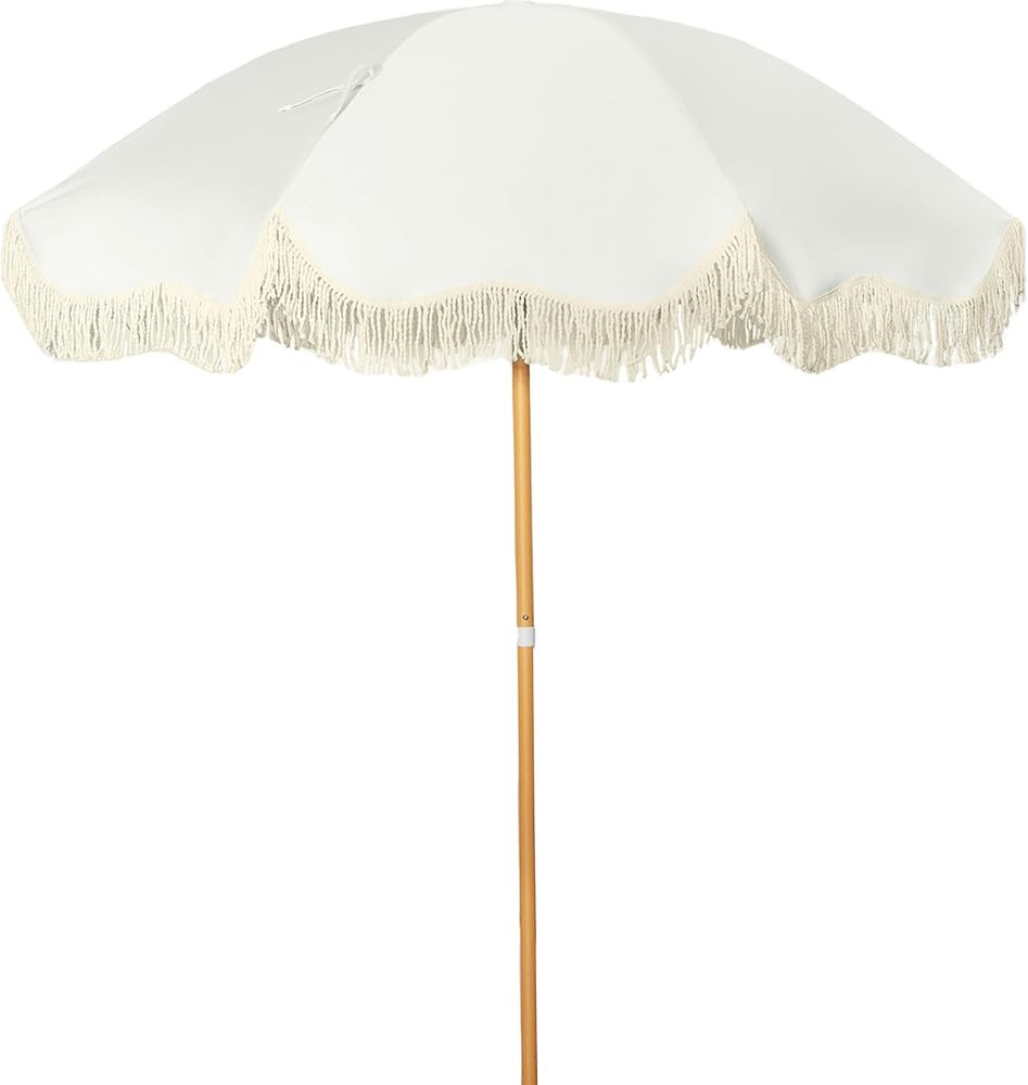 6FT Patio Umbrellas with Fringe, Umbrella Outdoor Patio Beach Umbrellas Push Button Tilt, Scallop... | Amazon (US)