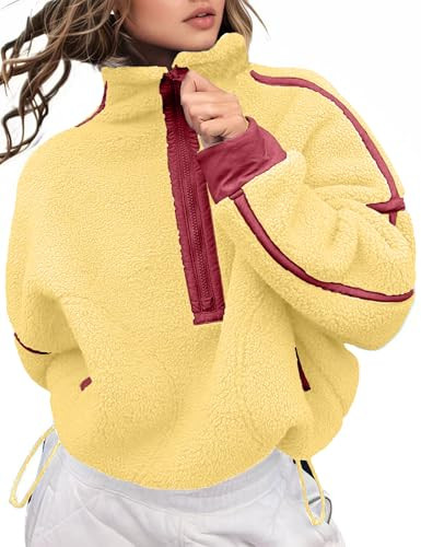 Women's Fleece Sweatshirts Half Zip Pullover Long Sleeve Oversized Workout Crop Tops Hoodie With ... | Amazon (US)