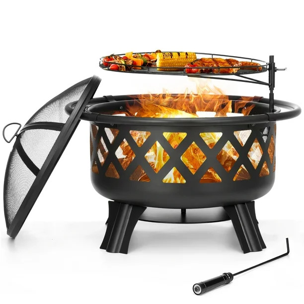 Singlyfire 30 inch Fire Pits for Outside with Grill Outdoor Fire Pits Wood Bowl 2 in 1 BBQ Firepi... | Walmart (US)