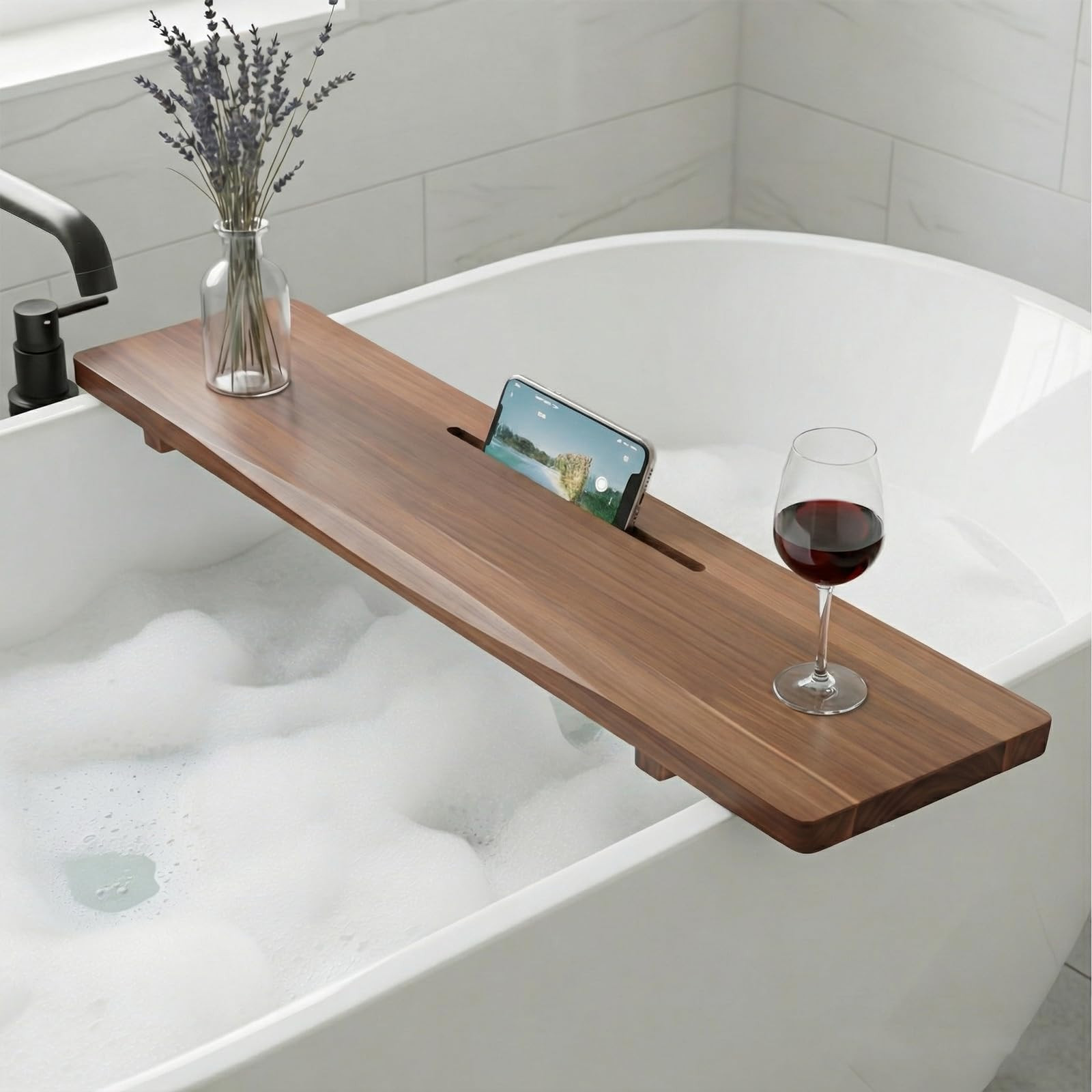 Acacia Wood Bathtub Tray Caddy for Freestanding Tub, 35 Inch Adjustable Bath Tray for Tub, Luxury... | Amazon (US)