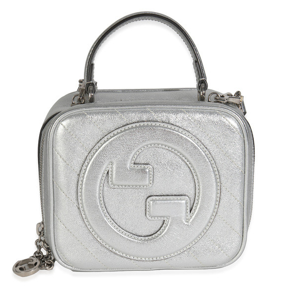 Gucci Silver Metallic Sakai Be Green Calfskin Diagonal Stitched Blondie Top Hand | Poshmark