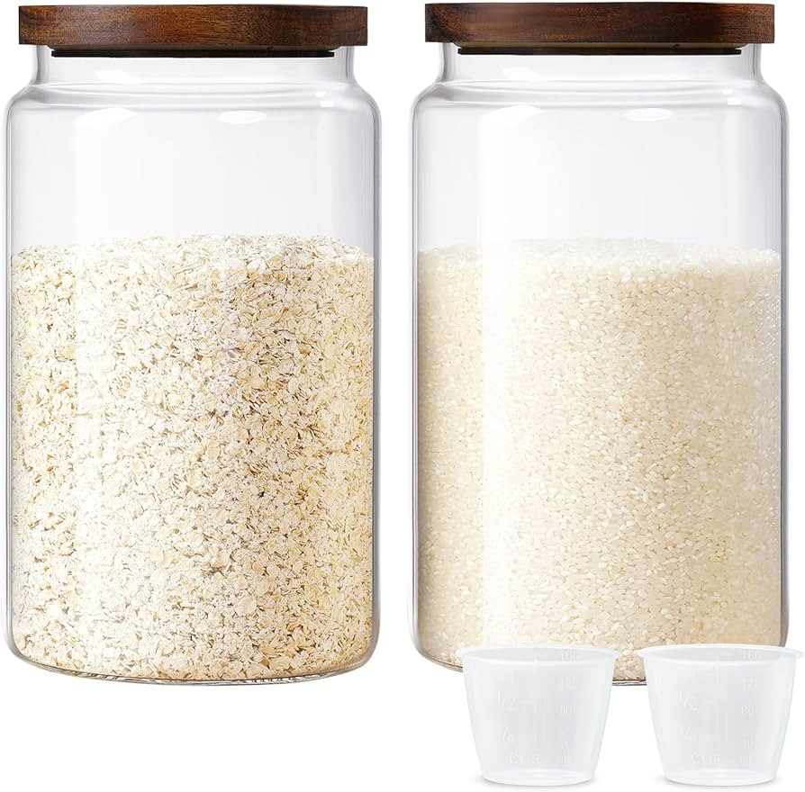 Glass Canisters Sets For The Kitchen, 1 Gallon Large 5lbs Flour Sugar Storage Containers with Aca... | Amazon (US)