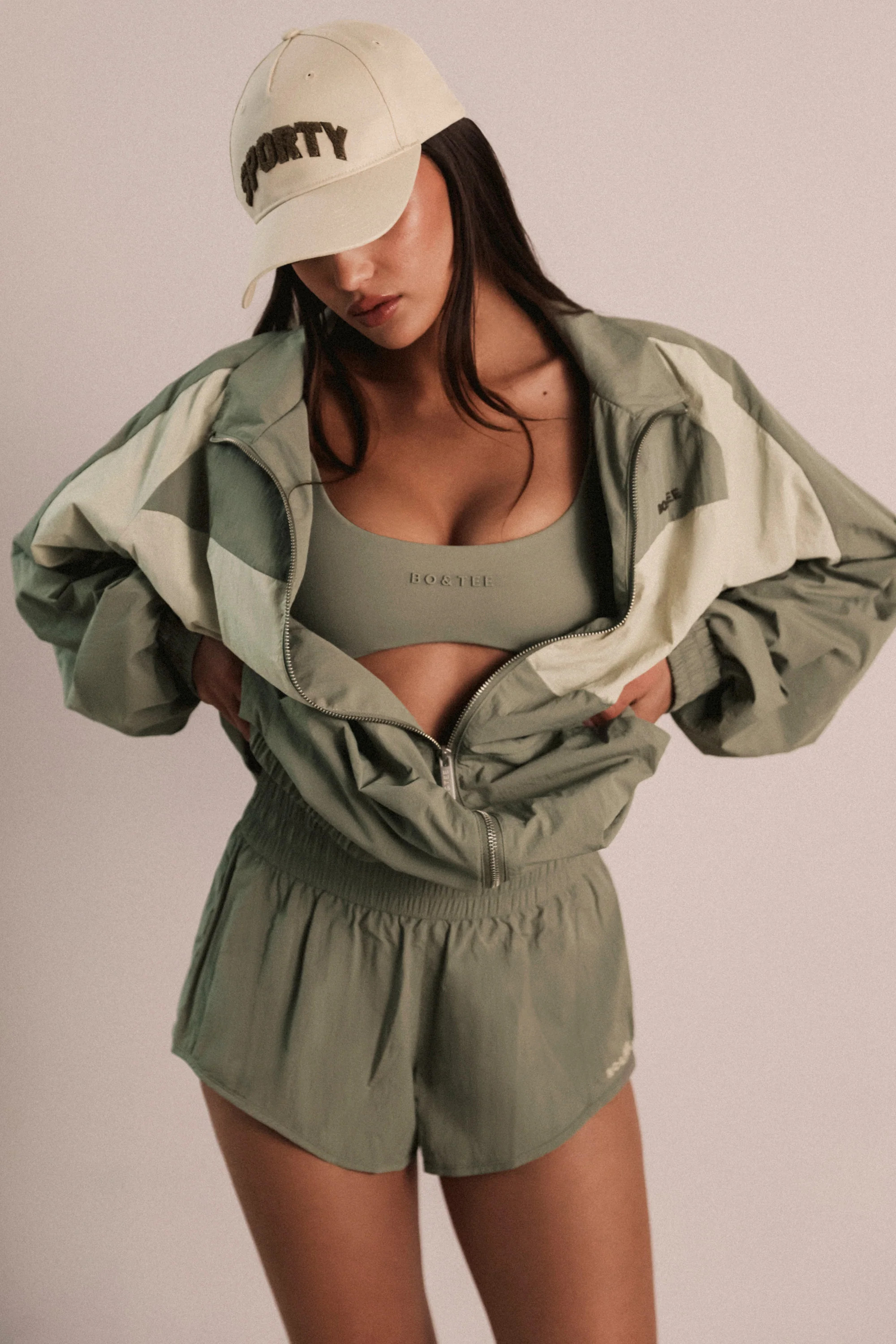 Elasticated Mini Shorts in Mineral | Oh Polly