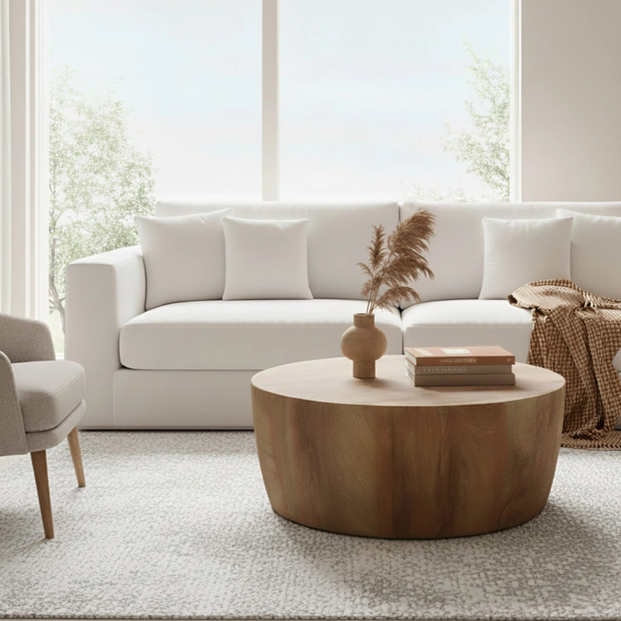 Modern Drum Design, 30" Round Mdf Coffee Table With Natural Wood Grain | Wayfair North America