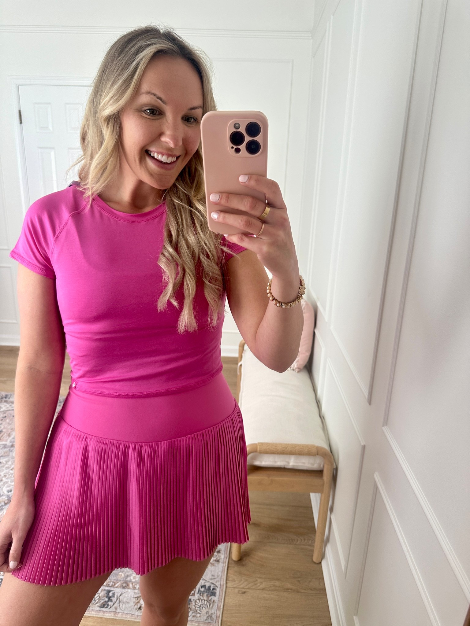 Pleated skirt and cropped short sleeve shirt - activewear - summer outfit - wearing a med top and large bottoms 

#LTKActive #LTKSaleAlert #LTKMidsize