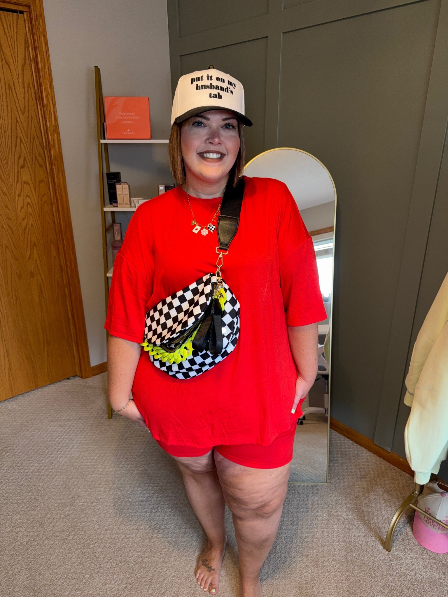 Dopamine Dressing! 🔥🔥 This set is from Amazon and I am a size 18/20 wearing the XXL! Hat is also on Amazon. The bag, bag chain, and necklace are all from Gold Blush! 

#LTKU #LTKMidsize #LTKOver40