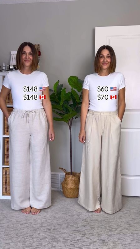 Linen pants! I’m 5’ 7 size 4ish and wearing my usual S in both: - left: Aritzia, drawstring and elastic waist, 34% linen, 67% lyocell, looks more like linen but doesn’t wrinkle as easily. Material is thicker. $148 🇺🇸 & 🇨🇦 - right: Aerie, elastic at the back, zipper and button front, 52% linen, 48% viscose, thinner material, wrinkles easily. Same length as the Aritzia pants but wider $60 🇺🇸 $70 🇨🇦 but currently 30% off! Also linked my fitted tee, I sized up to M, and some other linen pant options


#LTKover40 #LTKstyletip #LTKVideo