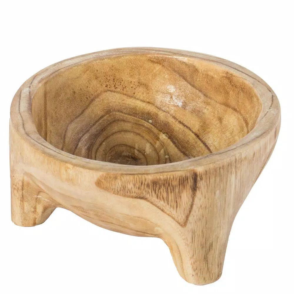 Burned Wood Carved Small Serving Fruit Bowl Bread Basket | The Home Depot