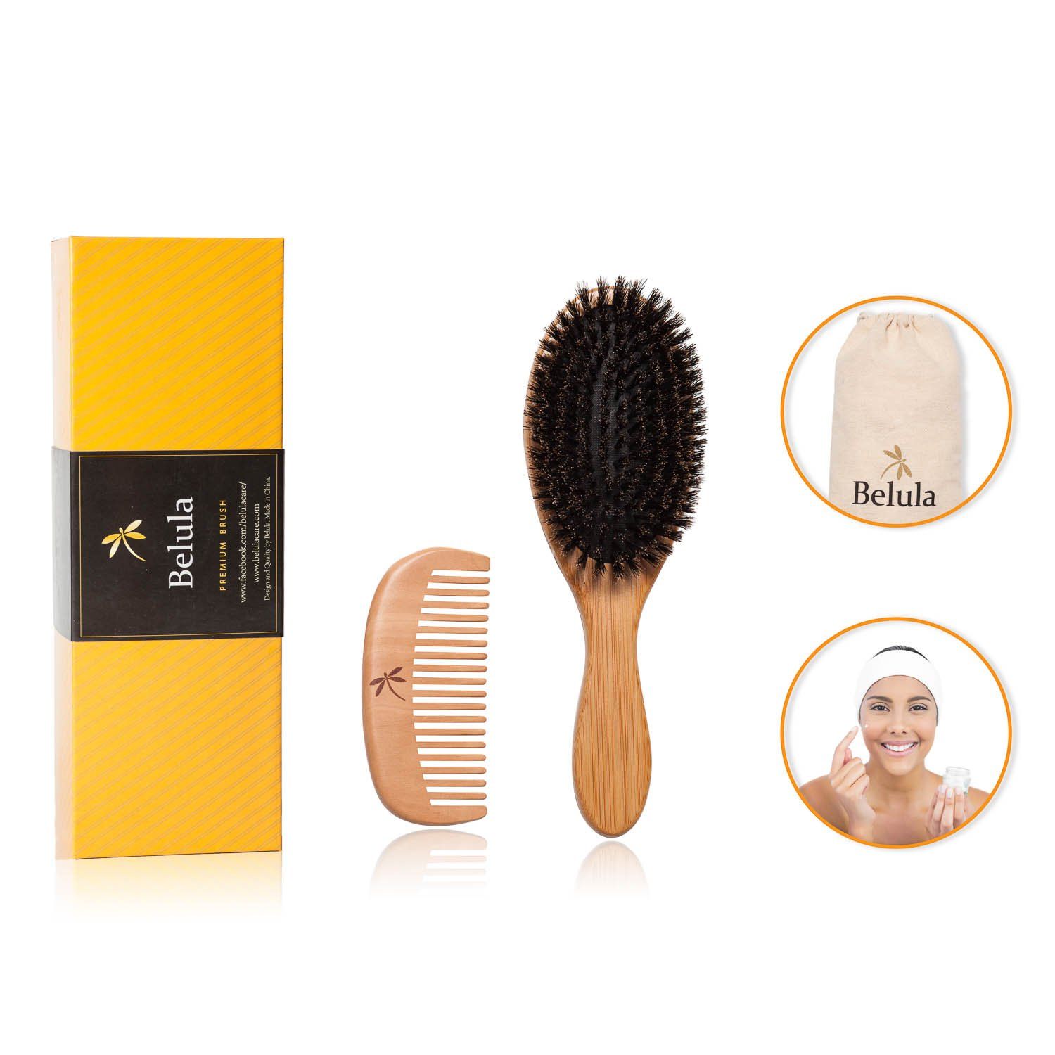 100% Boar Bristle Hair Brush Set. Soft Natural Bristles for Thin and Fine Hair. Restore Shine And... | Amazon (US)